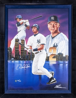 Derek Jeter Signed "The King of New York" Steve Parson Artwork Print In 24x32 Framed Display - 92/99 (JSA)
